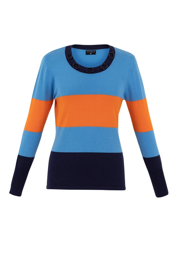 6325-3 Colour Block Jumper- Orange/Blue- Marble