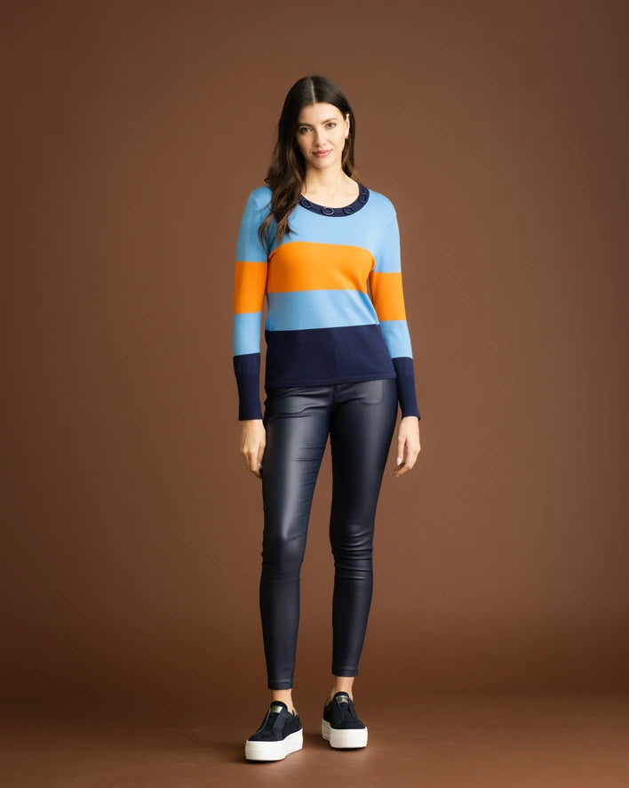 6325-3 Colour Block Jumper- Orange/Blue- Marble