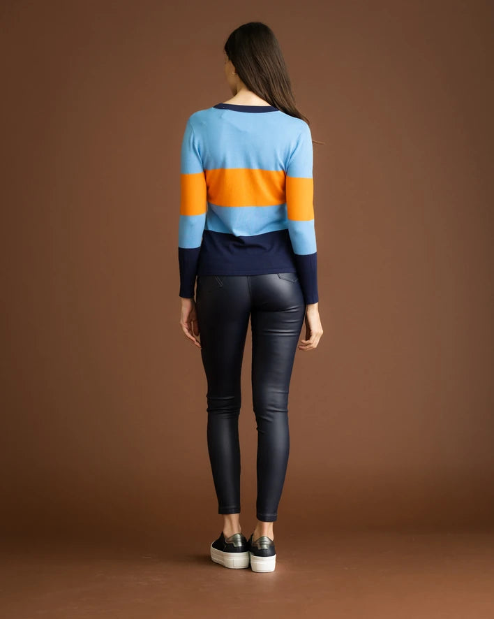 6325-3 Colour Block Jumper- Orange/Blue- Marble