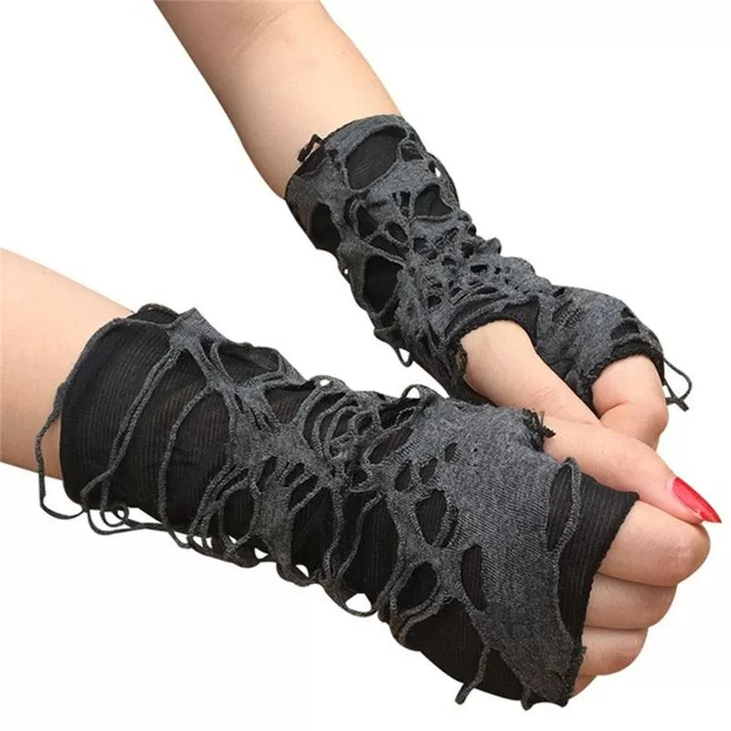 Add Edge to Your Look with Casual Broken Slit Gloves - Sexy Gothic Fingerless Gloves