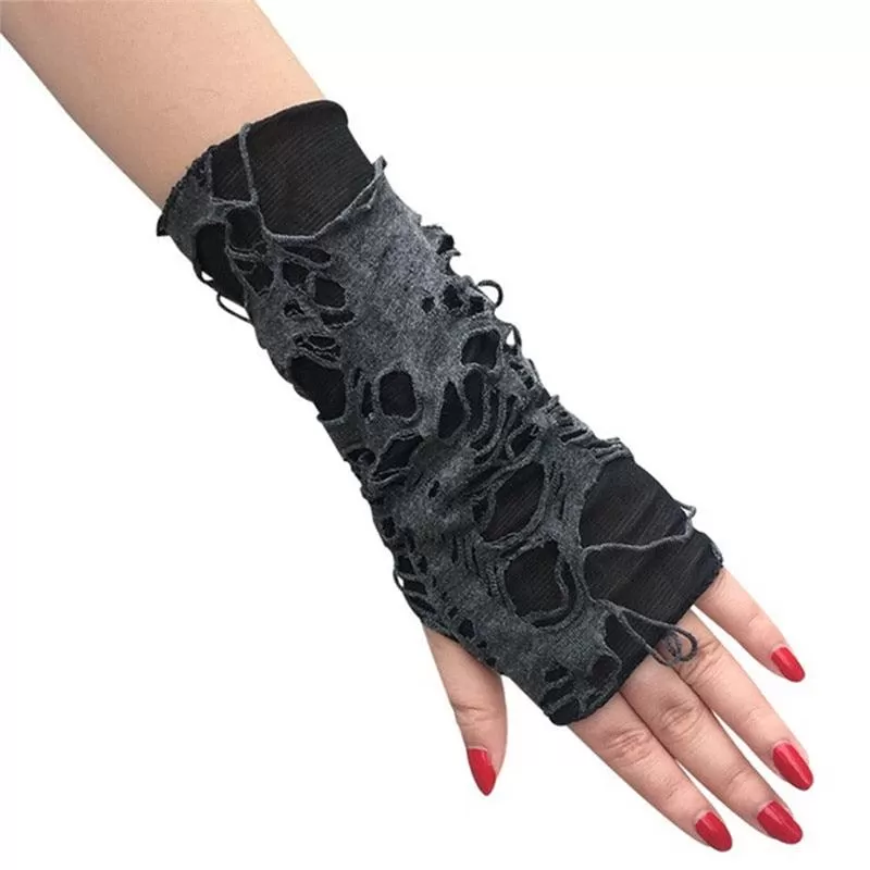 Add Edge to Your Look with Casual Broken Slit Gloves - Sexy Gothic Fingerless Gloves