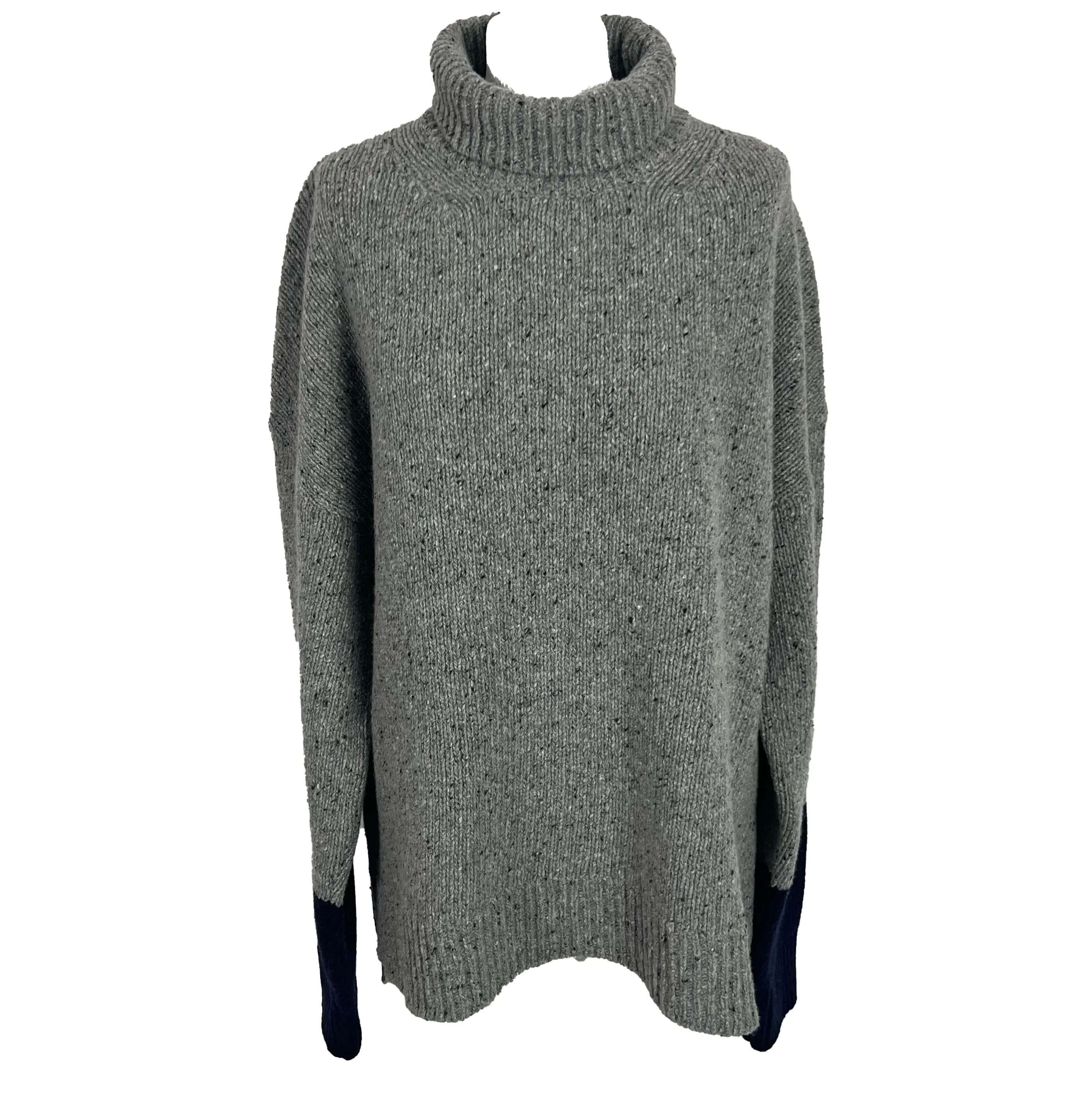 Alexa Chung Grey Marl and Navy Roll Neck Knitted Jumper L