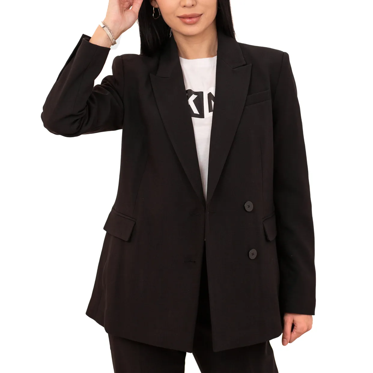 Asymmetrical Button Blazer -Black