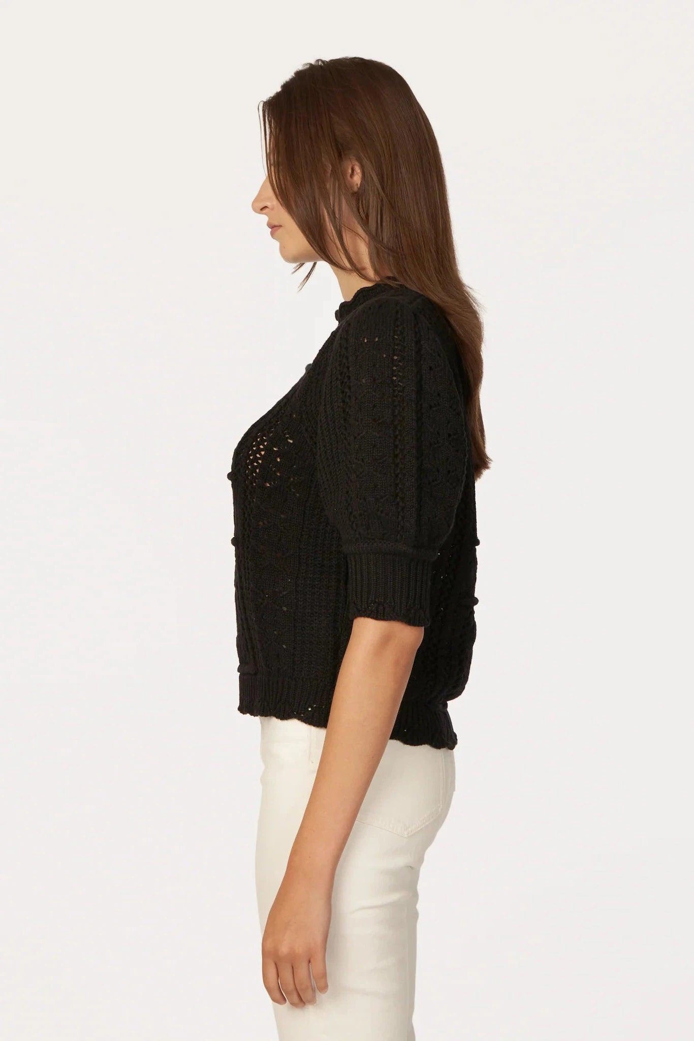 Autumn Cashmere - Puff Sleeve Tile Stitch Mock