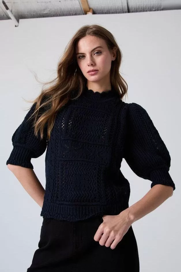 Autumn Cashmere - Puff Sleeve Tile Stitch Mock