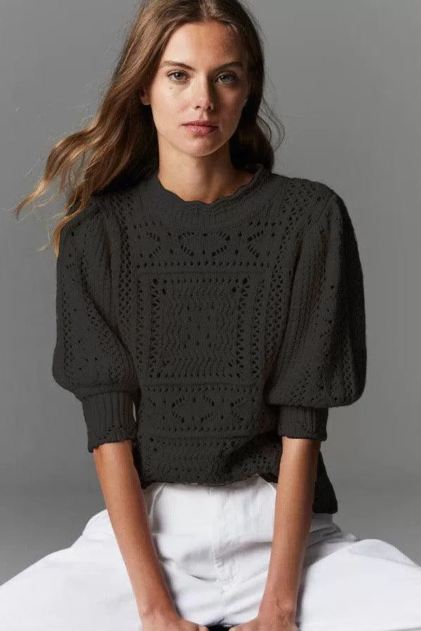 Autumn Cashmere - Puff Sleeve Tile Stitch Mock