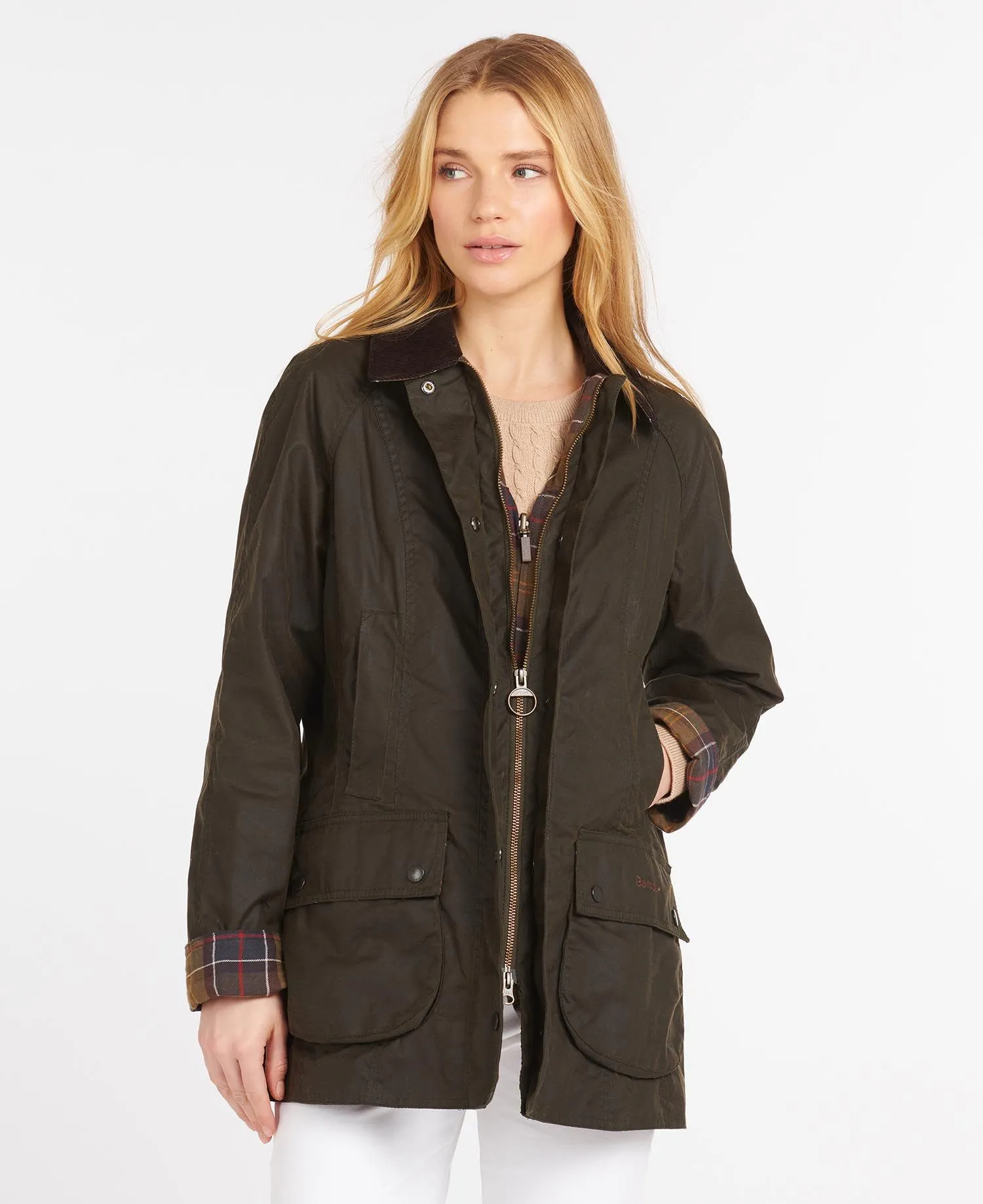 Barbour Classic Beadnell Wax Jacket Olive Womens - A One Clothing