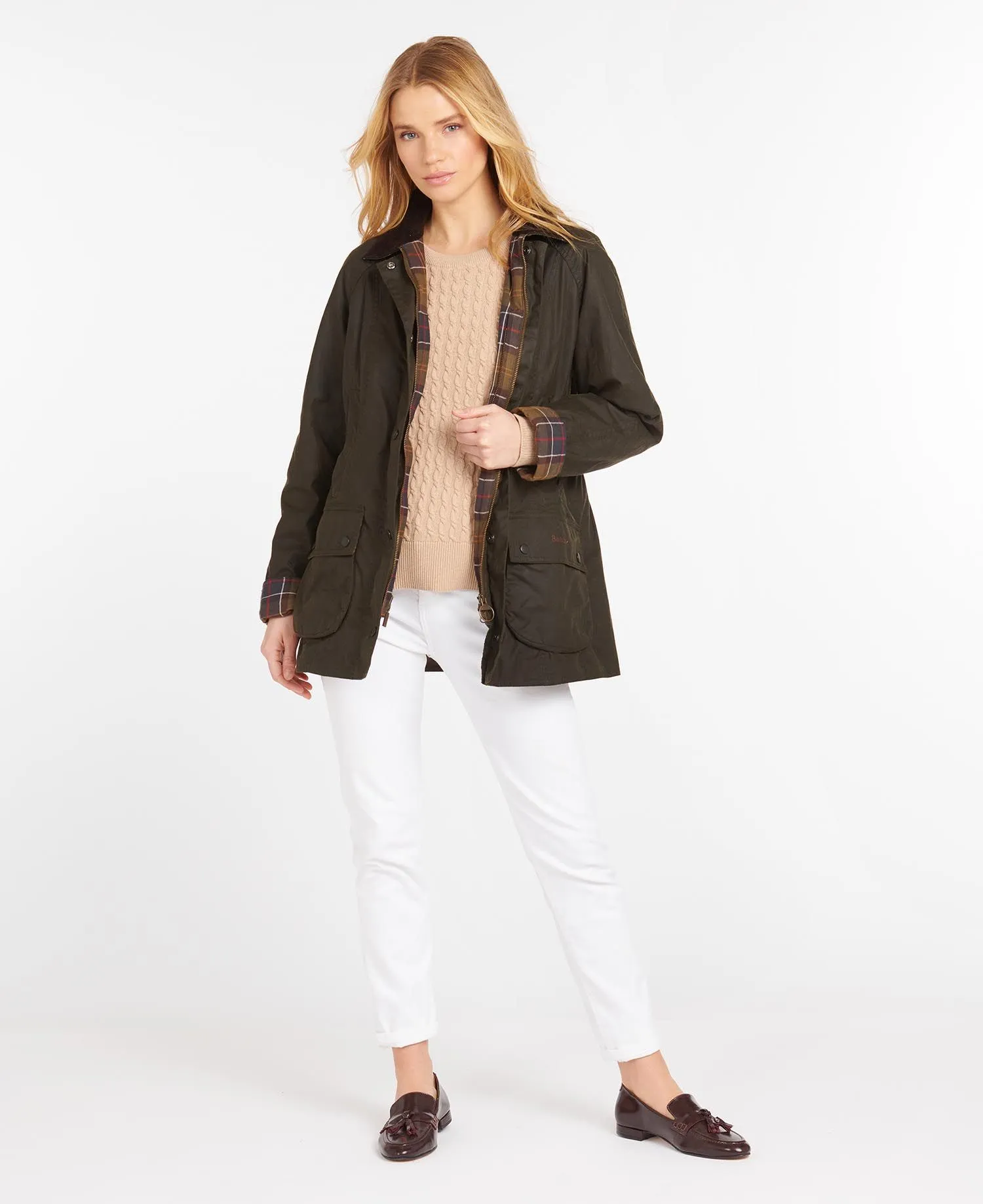 Barbour Classic Beadnell Wax Jacket Olive Womens - A One Clothing