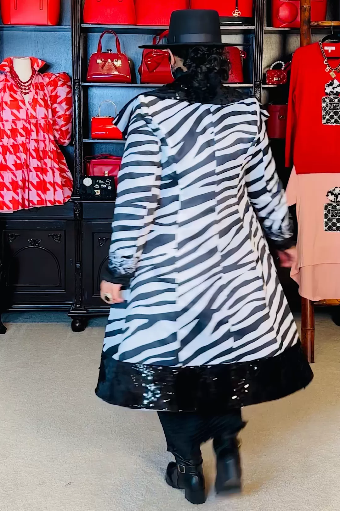 Black Sequin Animal Print Coat Dress