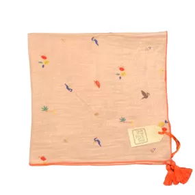 Bonheur Du Jour Pink Embroidered Scarf with Tassels - Tropical