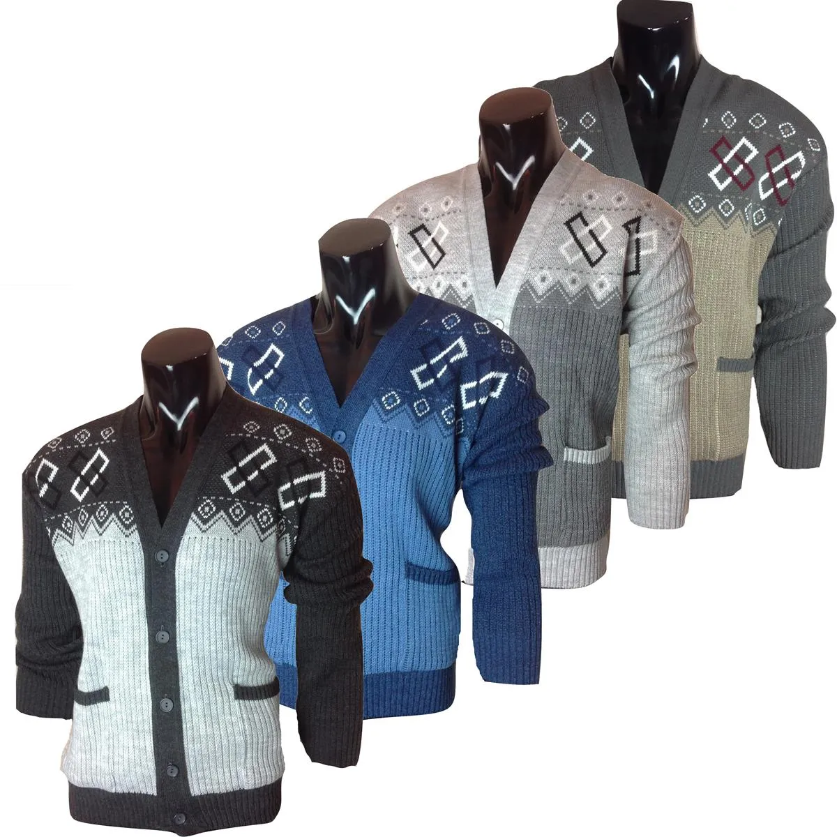 Buy Long Sleeve V neck Argyle Pattern Button Front Cardigan Diamond Print - Fast UK Delivery | Insight Clothing