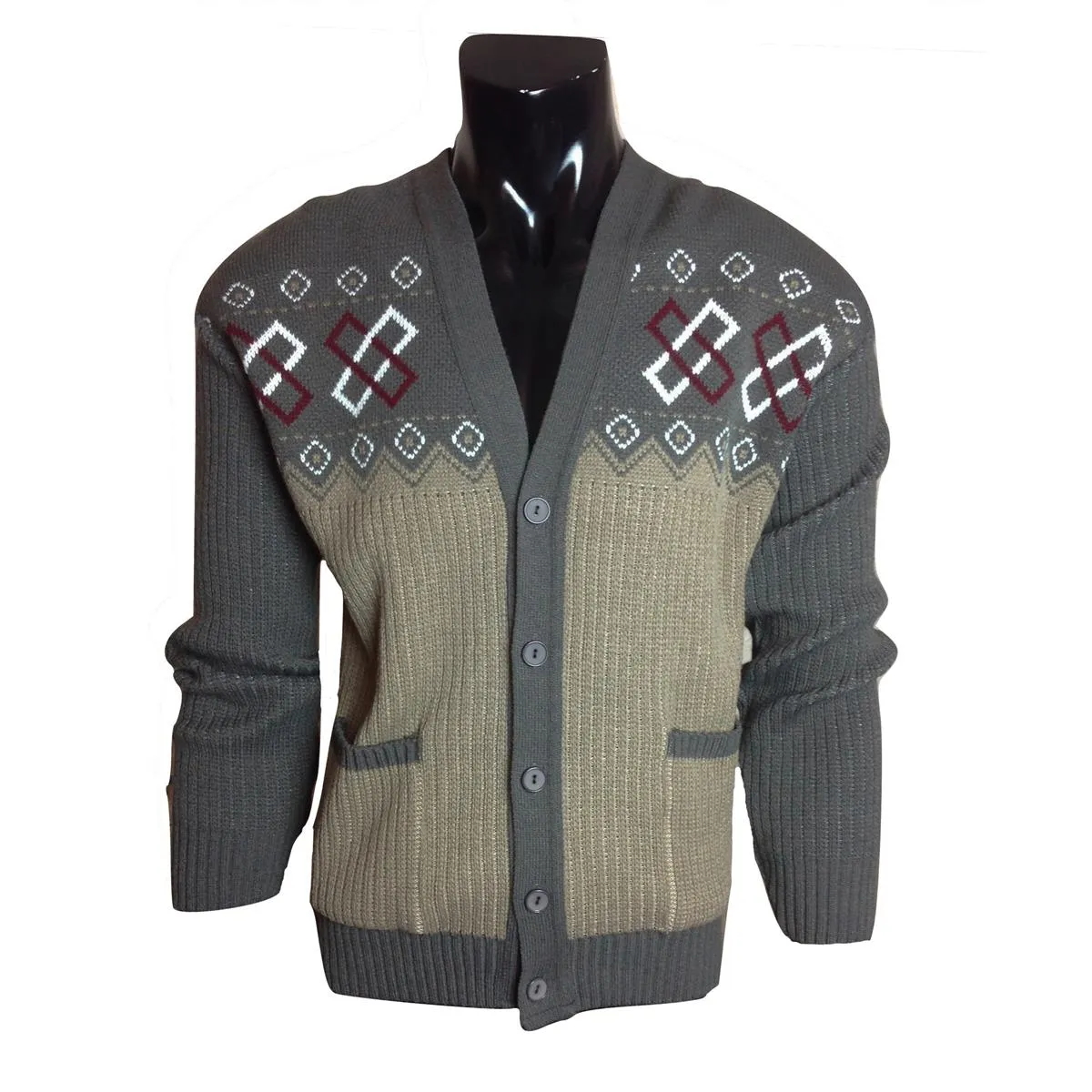 Buy Long Sleeve V neck Argyle Pattern Button Front Cardigan Diamond Print - Fast UK Delivery | Insight Clothing