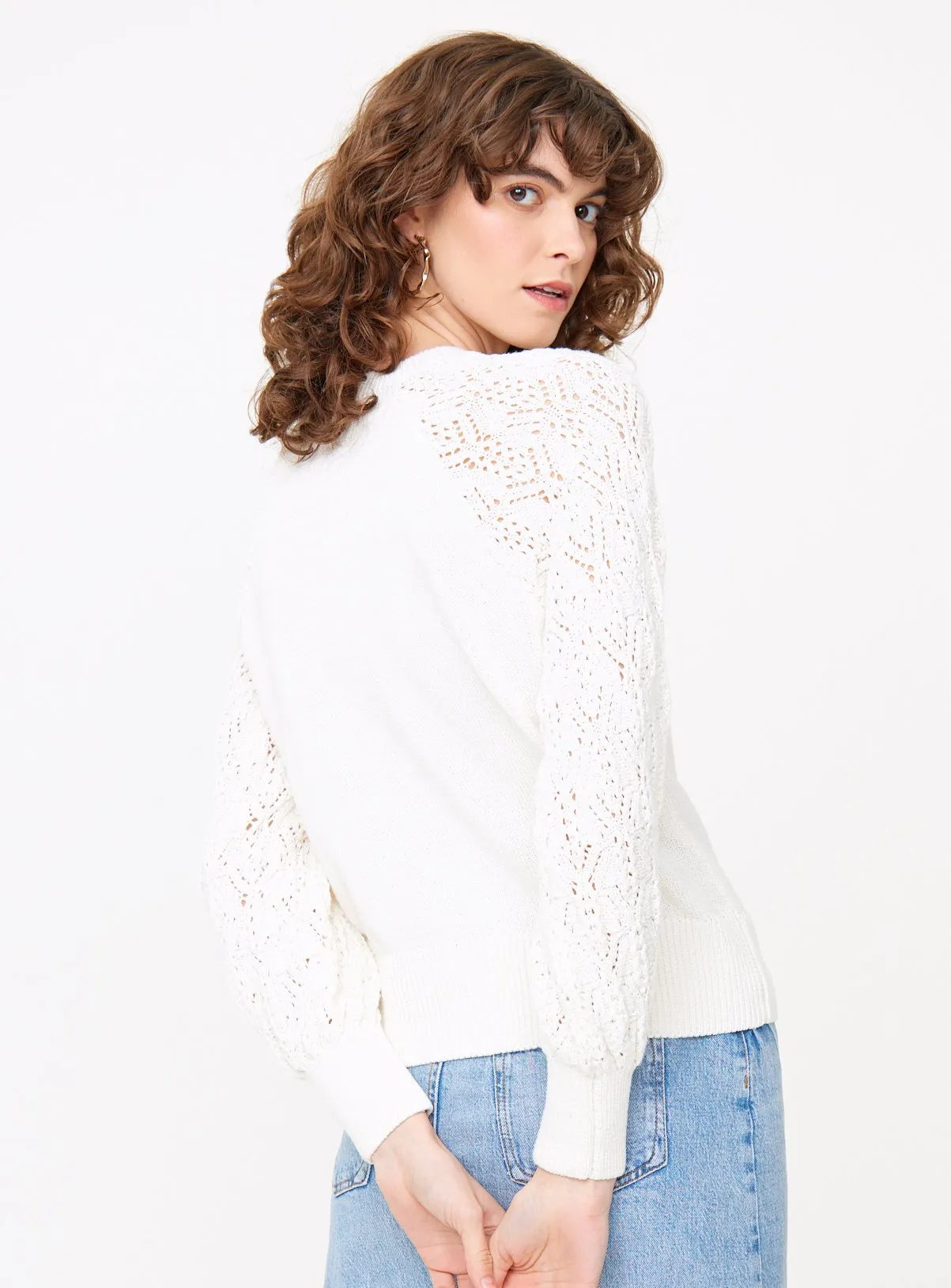 Buy White Lace Sleeve Knitted Jumper 12 | Jumpers | Tu