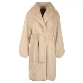 COAT SHAWL COLLAR BASIC FAUX FUR Woman Alabaster