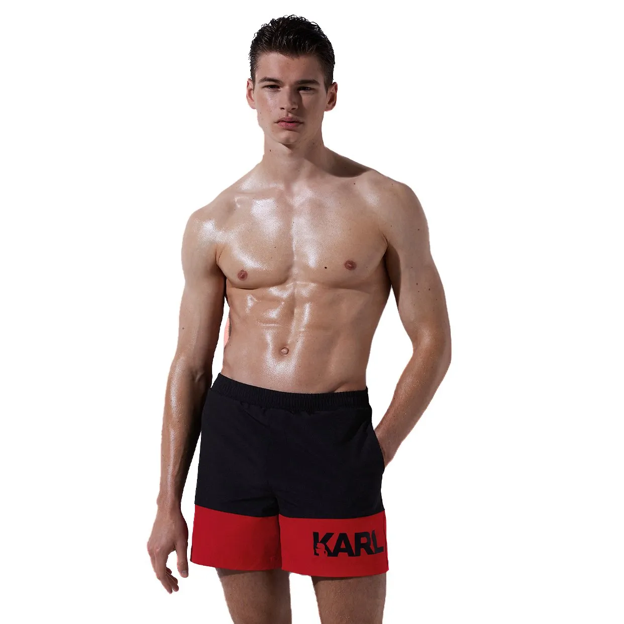 Color-Block Board Shorts -Black