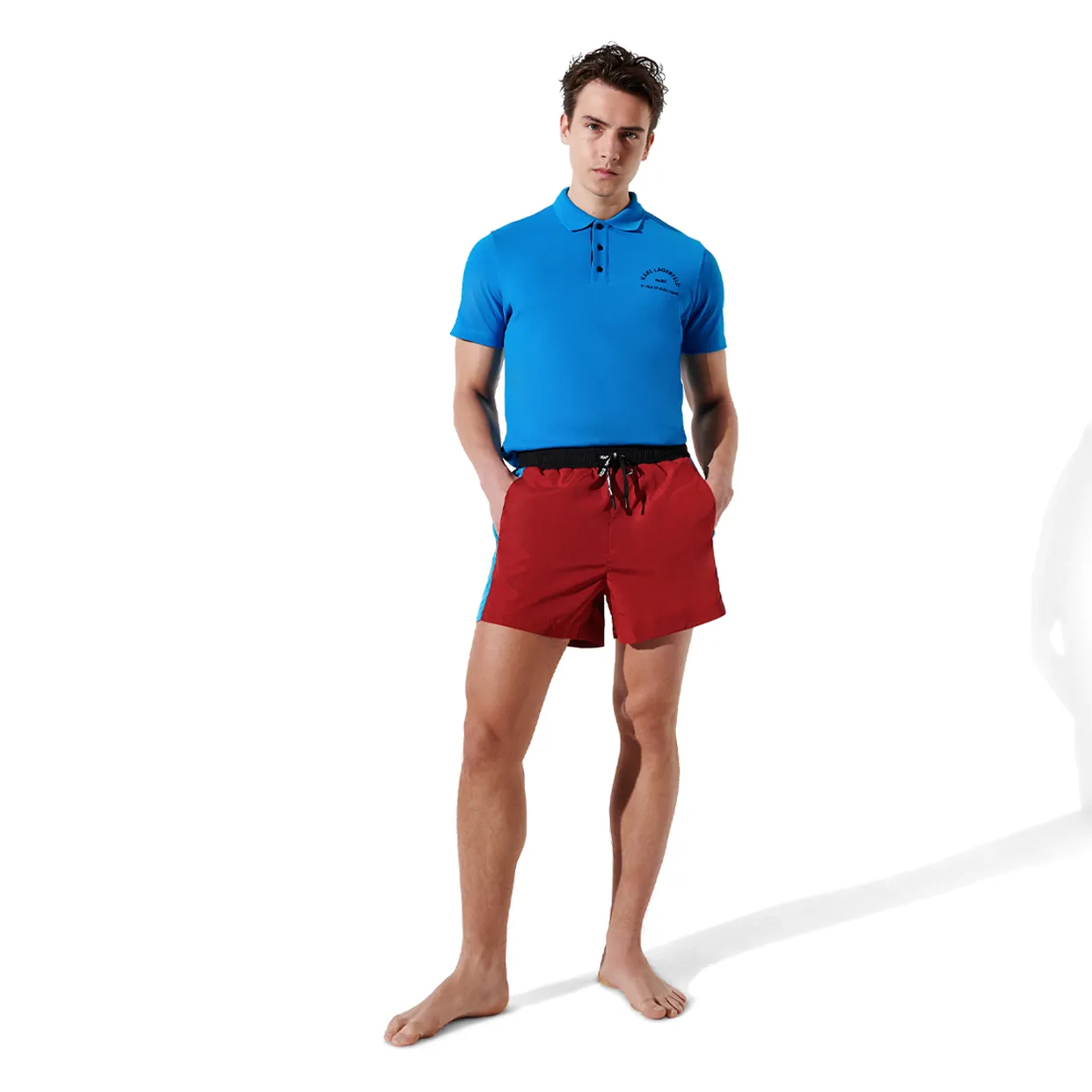 Colorblock Short Board Shorts -Red