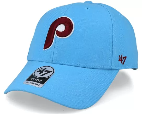 Cooperstown Philadelphia Phillies Vintage Maroon 1980s Logo Dad Hat with Gray Bottom | Columbia Blue Dad Hat