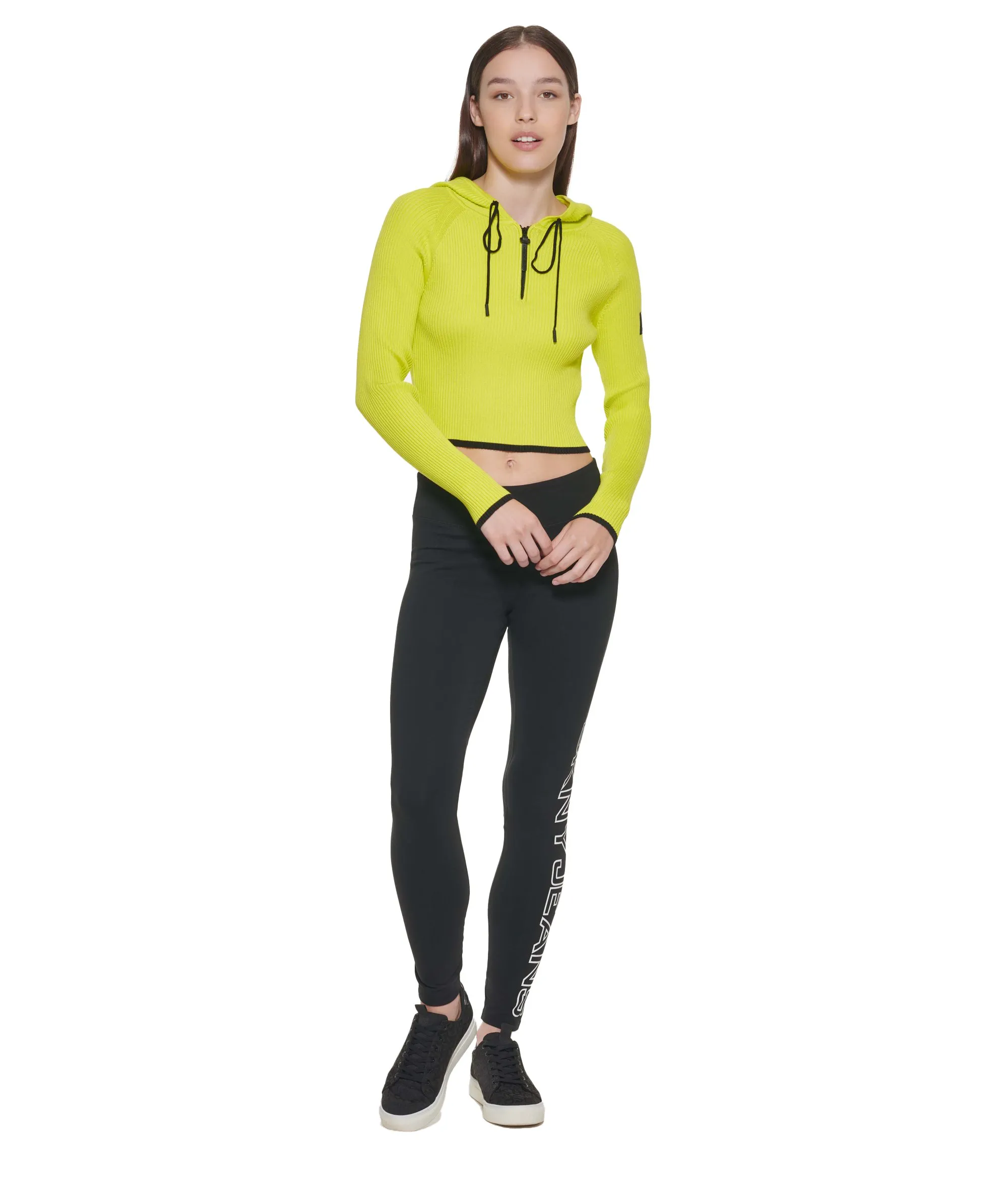 Cropped Half Zip Hoodie – Lime/Black