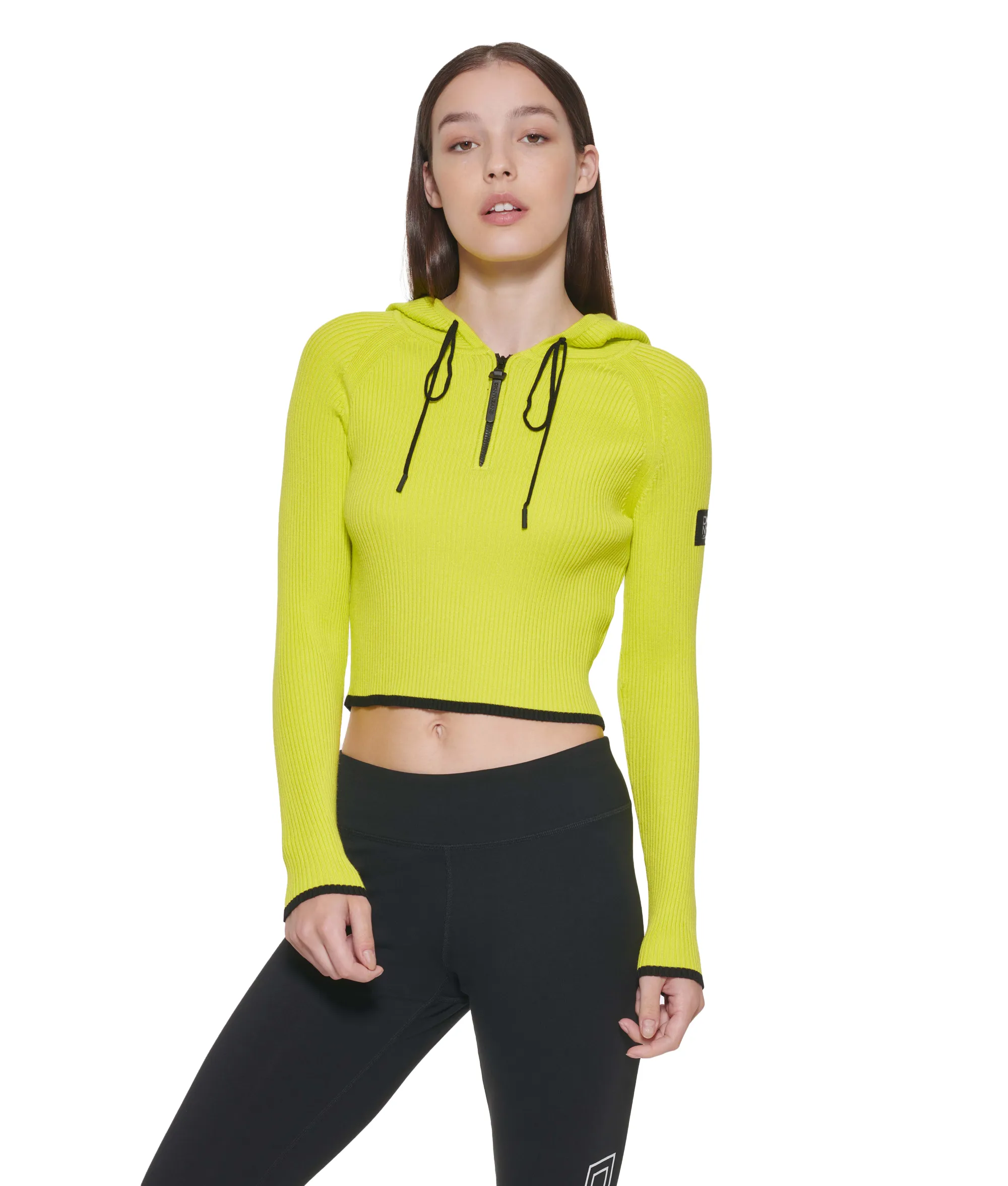 Cropped Half Zip Hoodie – Lime/Black