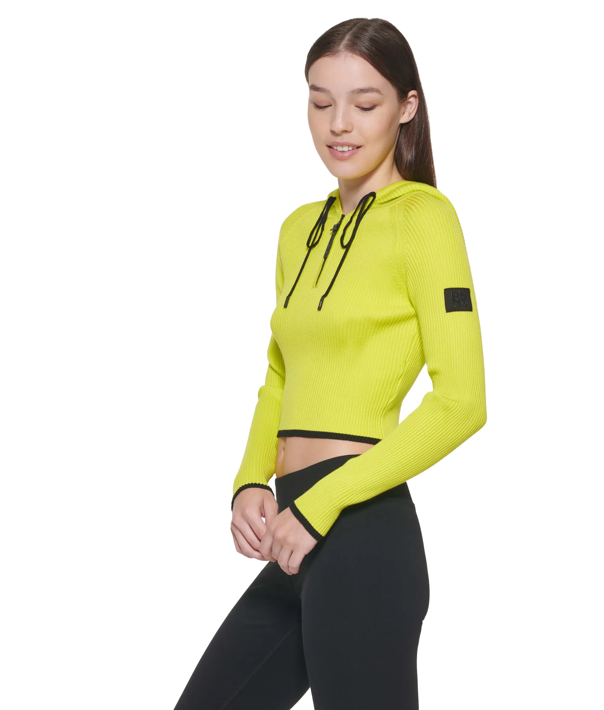 Cropped Half Zip Hoodie – Lime/Black