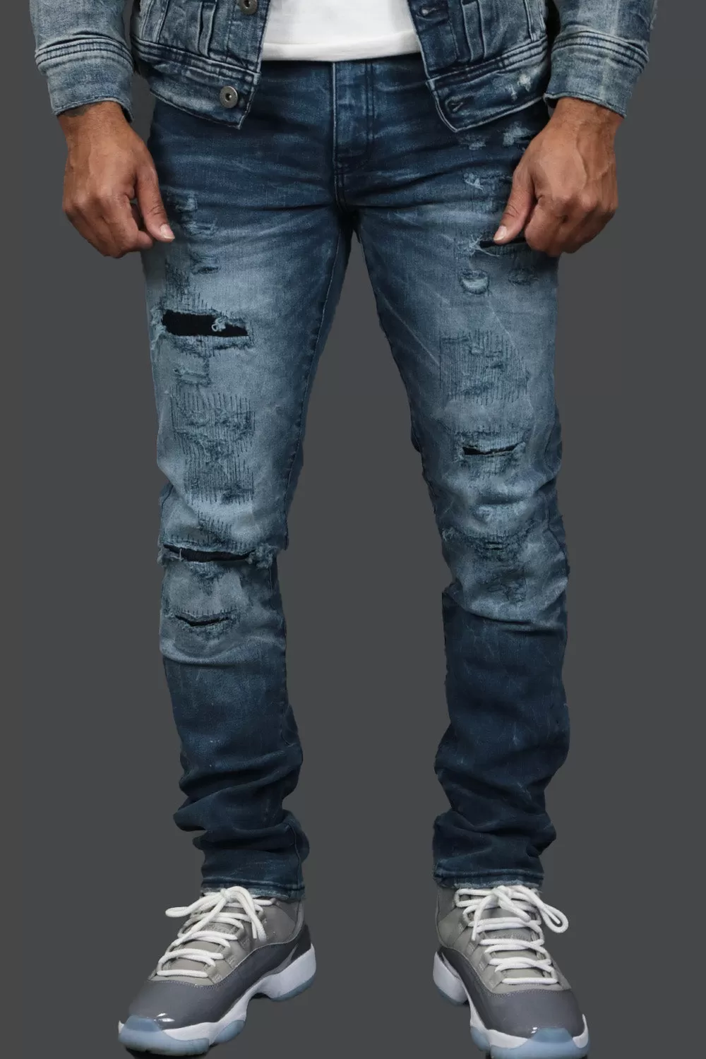 Deep Blue Distressed Denim Pants | Jordan Craig