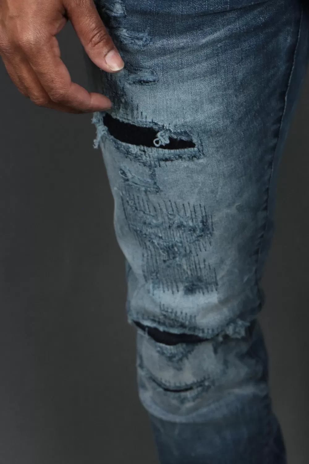 Deep Blue Distressed Denim Pants | Jordan Craig