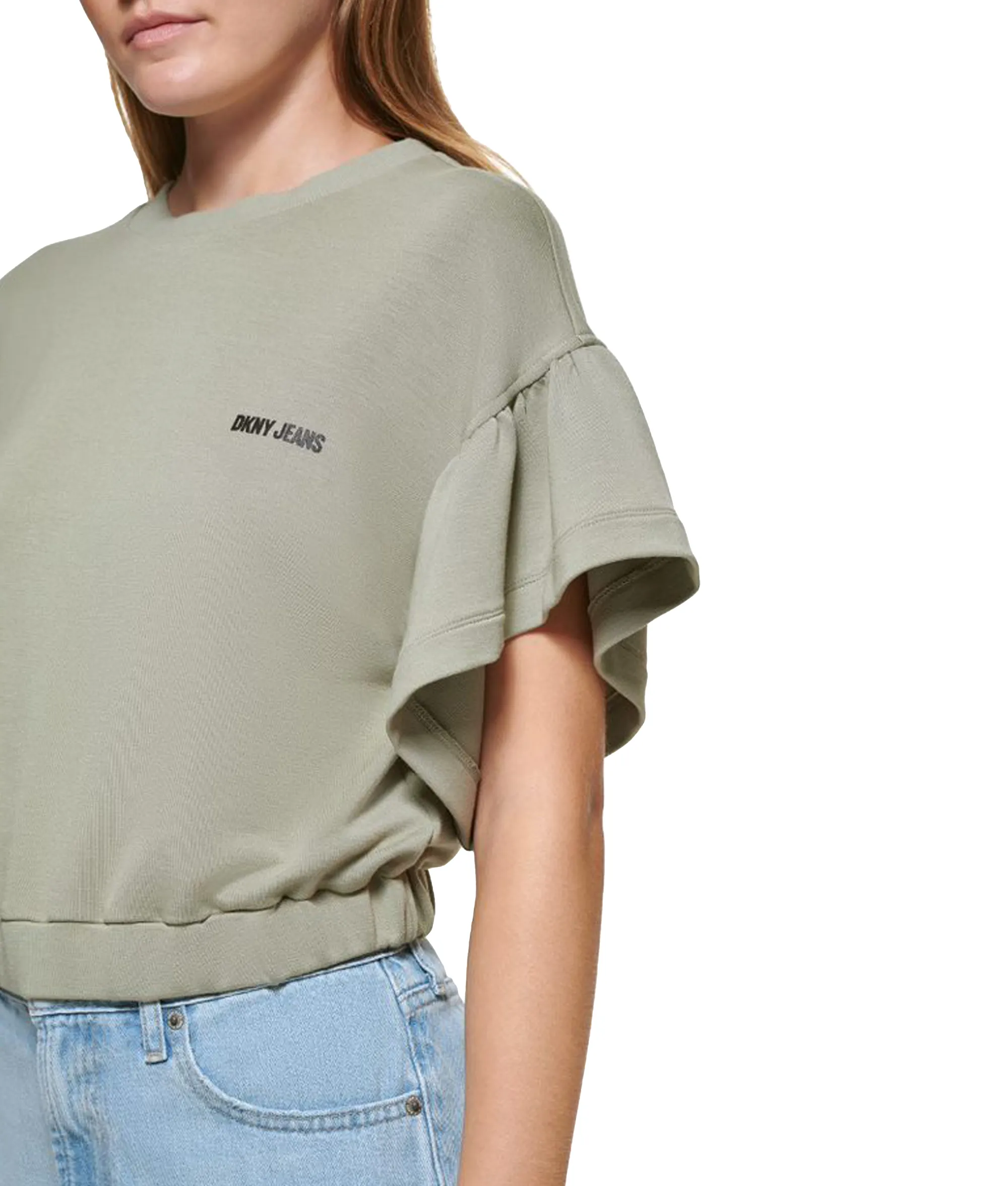 DKNY Cropped Flutter T-Shirt -Olive