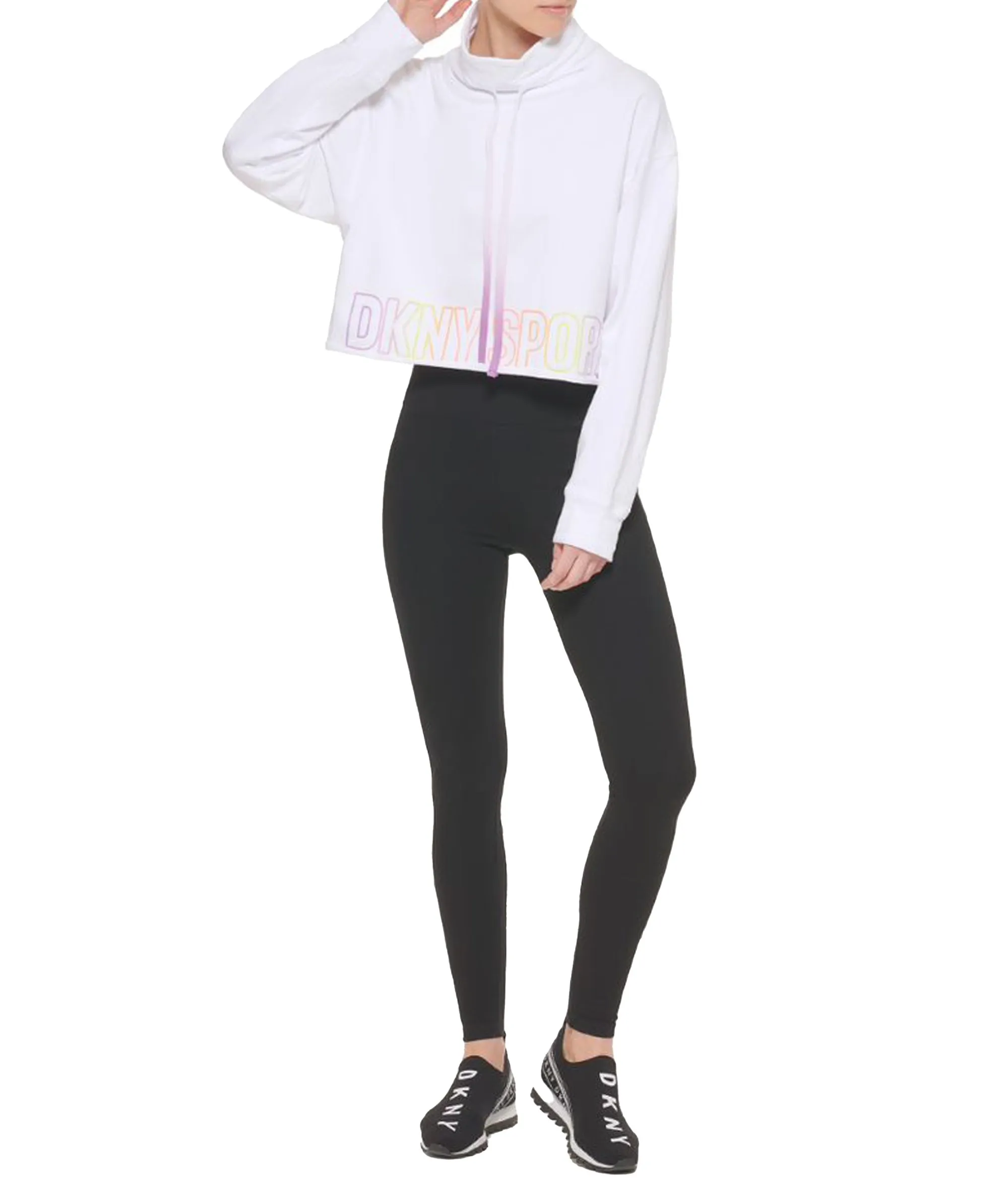 DKNY Ombre Logo Funnel Neck Pullover -White