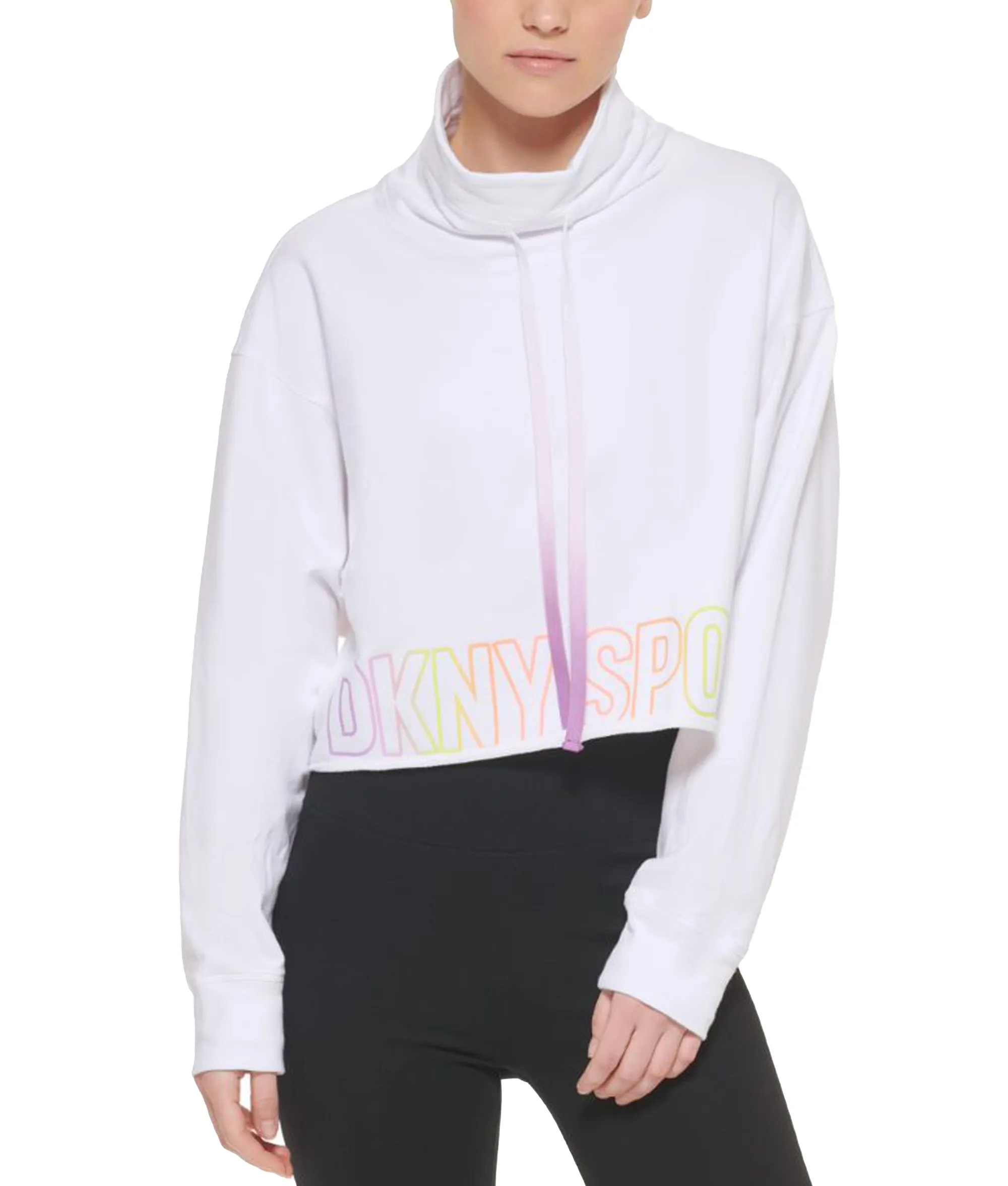 DKNY Ombre Logo Funnel Neck Pullover -White