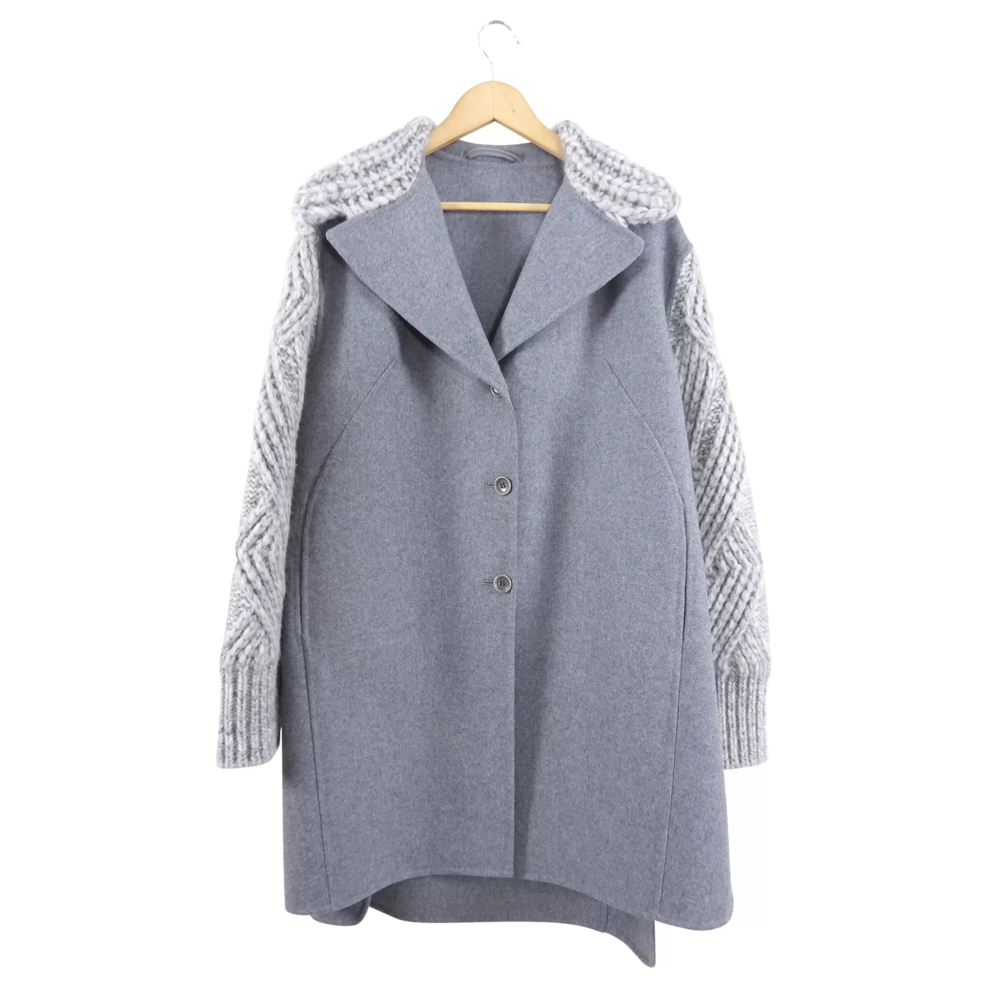 Ermanno Scervino Light Grey Wool Combo Knit Coat - S (4/6)