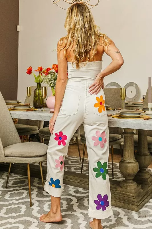 Flower Print Straight Leg Pants