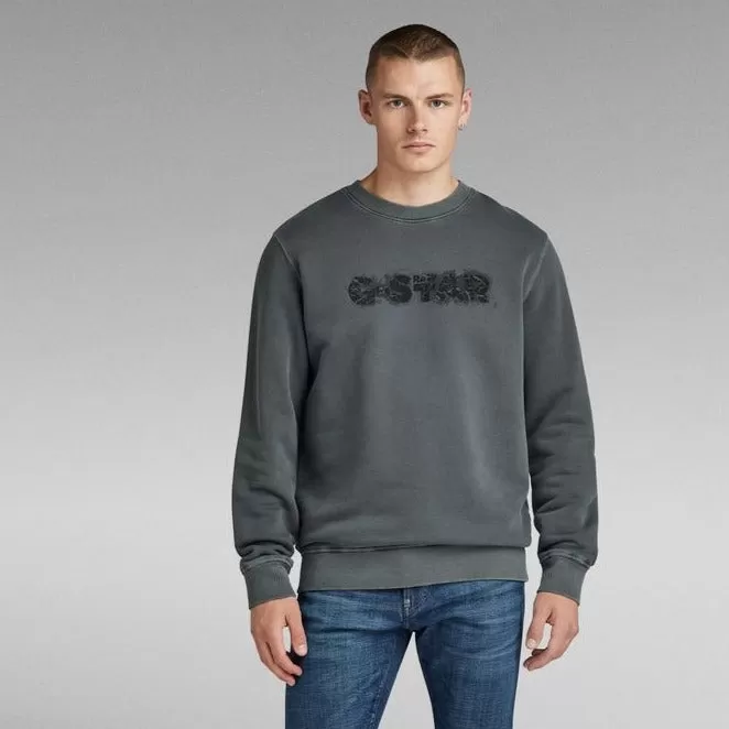 G-Star D24410 Mens Distressed Logo Sweatshirt Dark