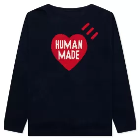 Heart Knit Sweater - Navy