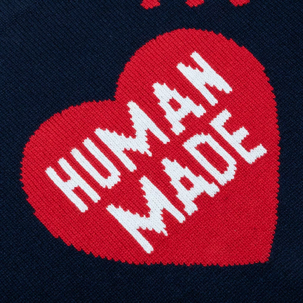 Heart Knit Sweater - Navy