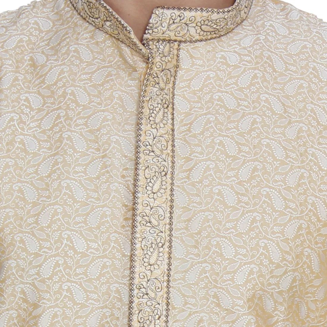 Jacquard Silk Embroidered Men's Kurta Pajama India Clothing (Gold)