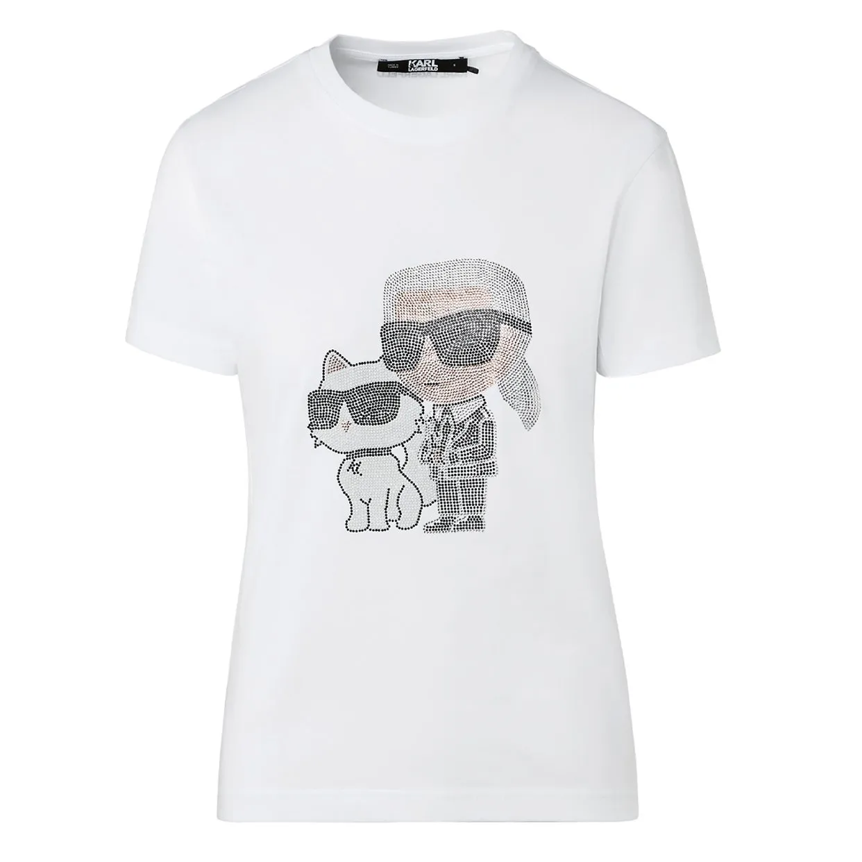 Karl Ikonik Rhinestone Karl and Choupette T-Shirt -White