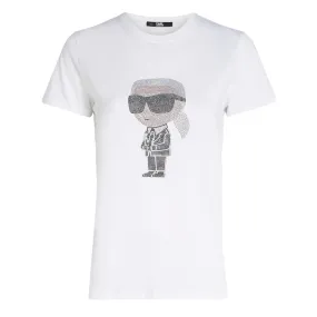 Karl Ikonik Rhinestone T-Shirt -White