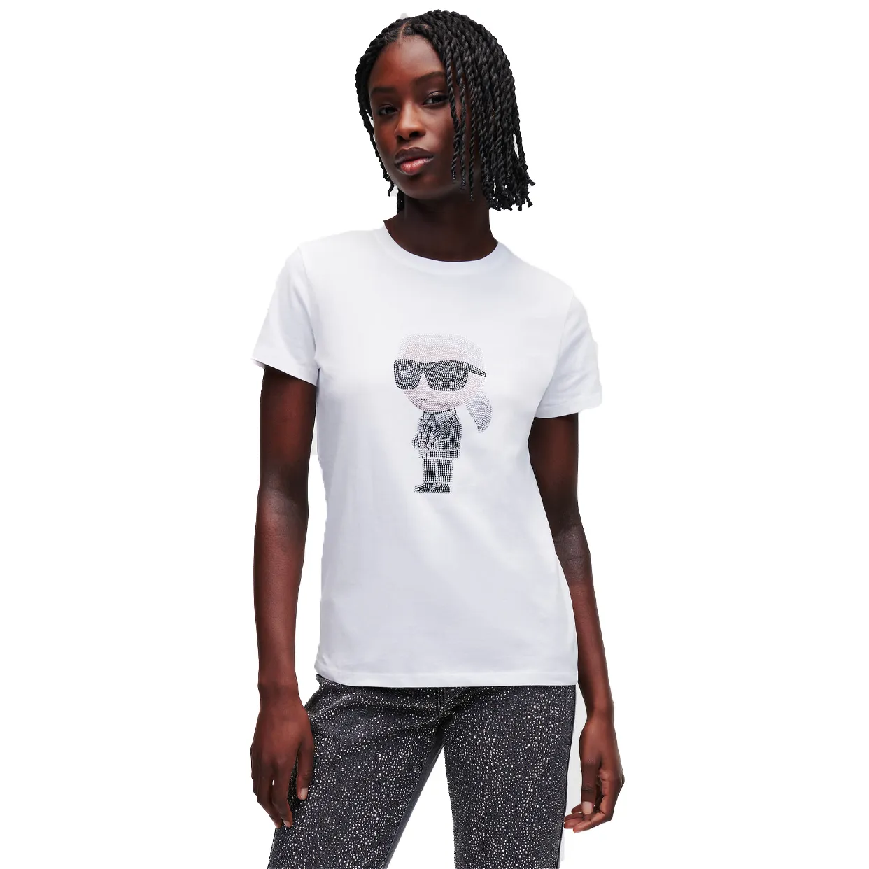 Karl Ikonik Rhinestone T-Shirt -White