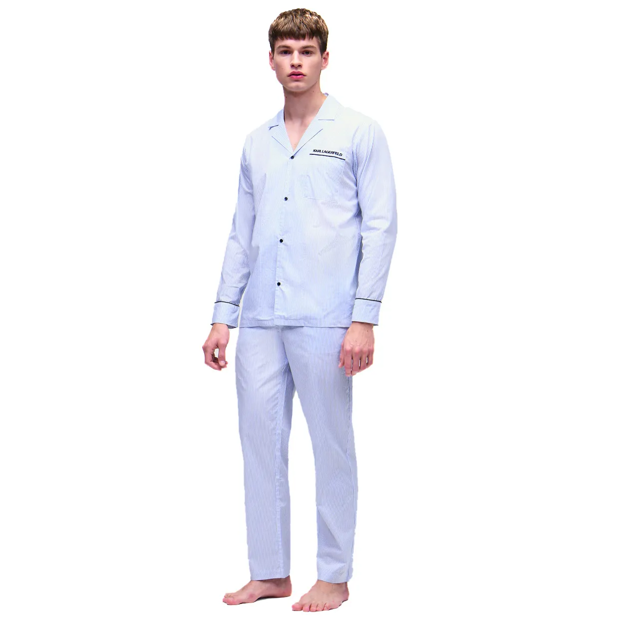 Karl Logo Striped Pyjama Set -Blue