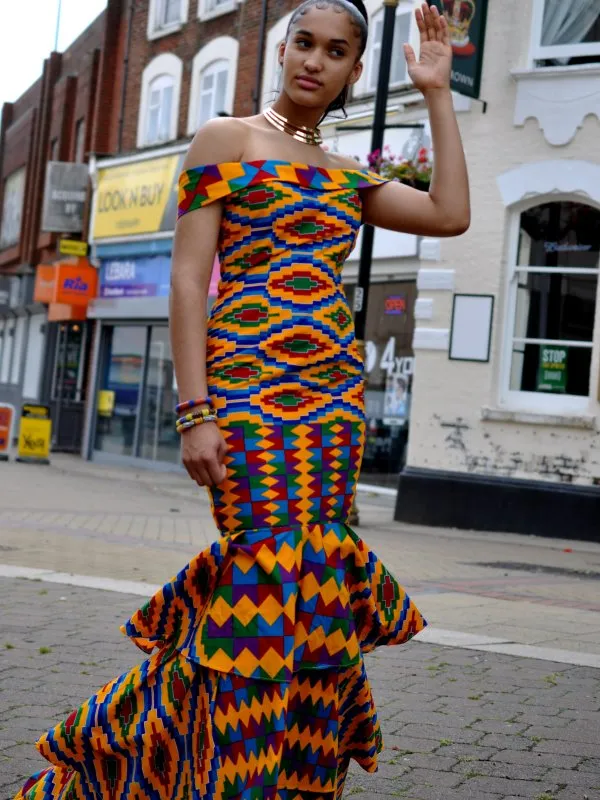 Kente African Print Silhouette Occasion Dress - African Clothing Store | JT Aphrique