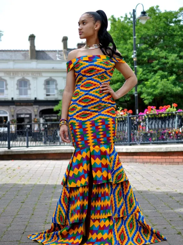 Kente African Print Silhouette Occasion Dress - African Clothing Store | JT Aphrique