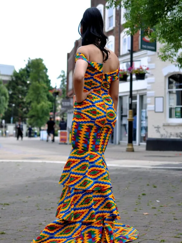 Kente African Print Silhouette Occasion Dress - African Clothing Store | JT Aphrique