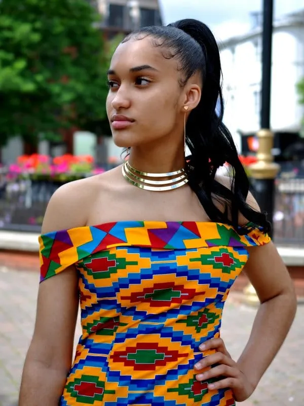 Kente African Print Silhouette Occasion Dress - African Clothing Store | JT Aphrique