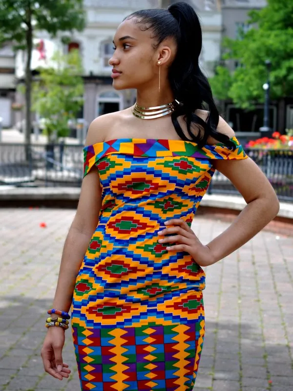 Kente African Print Silhouette Occasion Dress - African Clothing Store | JT Aphrique