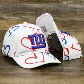 Kids New York Giants Hearts All Over Print Dad Hat | White Kid’s Dad Hat