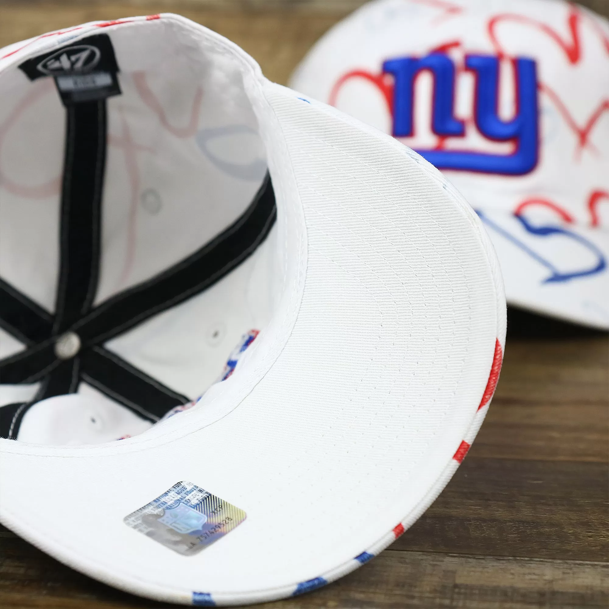 Kids New York Giants Hearts All Over Print Dad Hat | White Kid’s Dad Hat