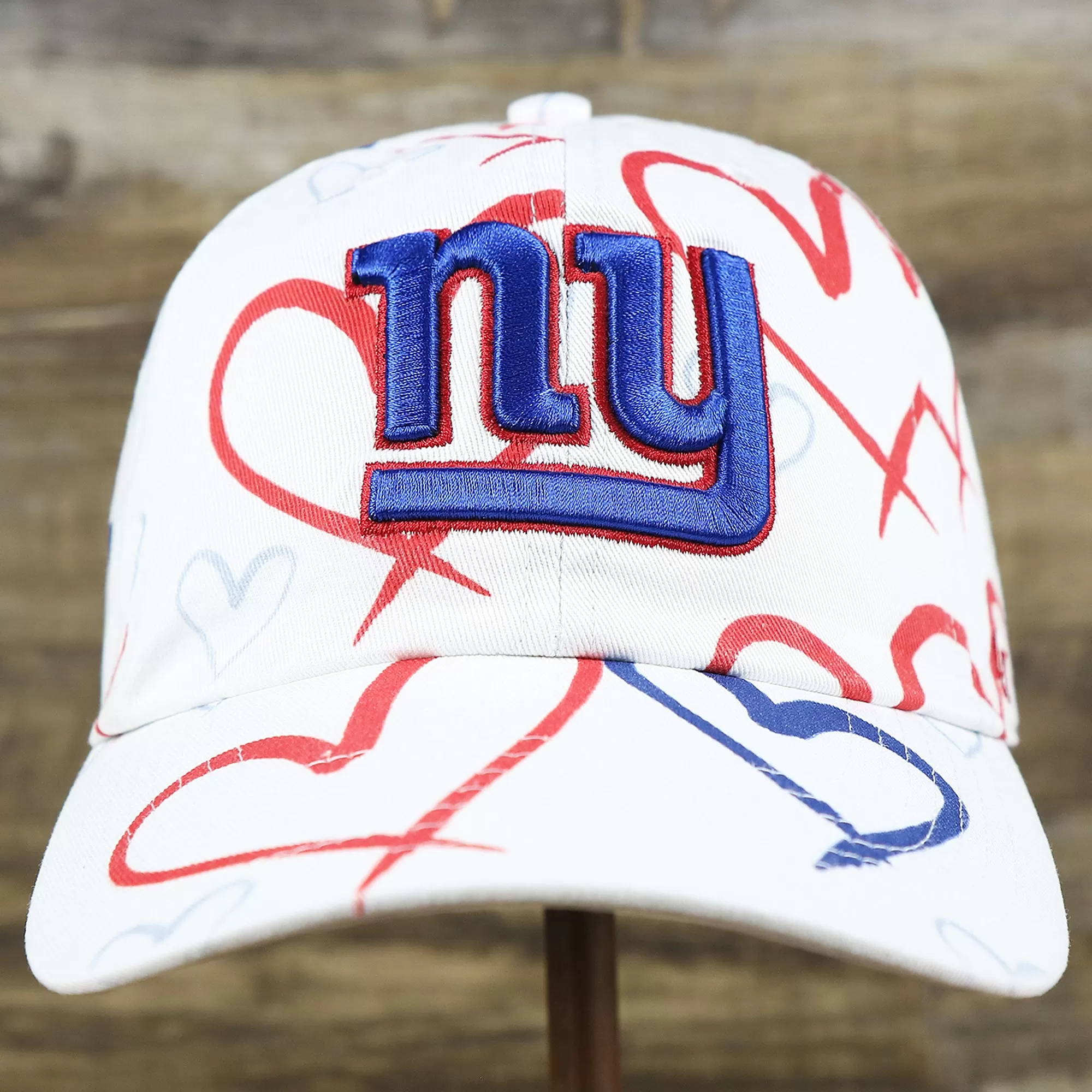 Kids New York Giants Hearts All Over Print Dad Hat | White Kid’s Dad Hat