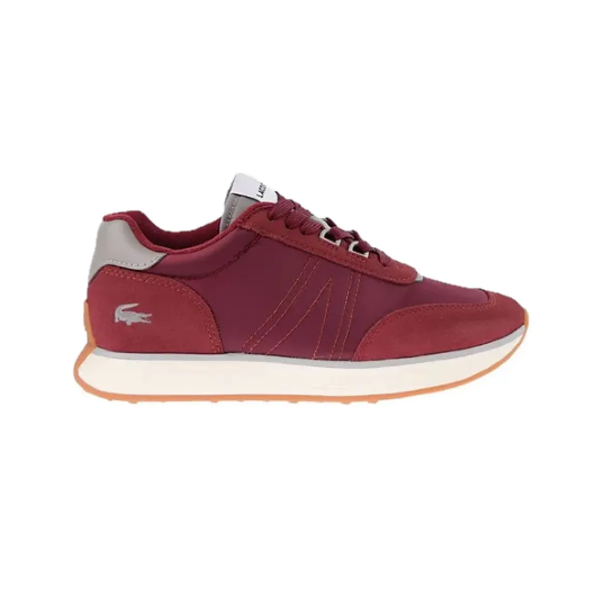 LACOSTE 7-45SMA00033C9 L-SPIN 123 MN'S (MEDIU BURGUNDY/OFF WHITE MESH & SUEDE LIFESTYLE SHOES