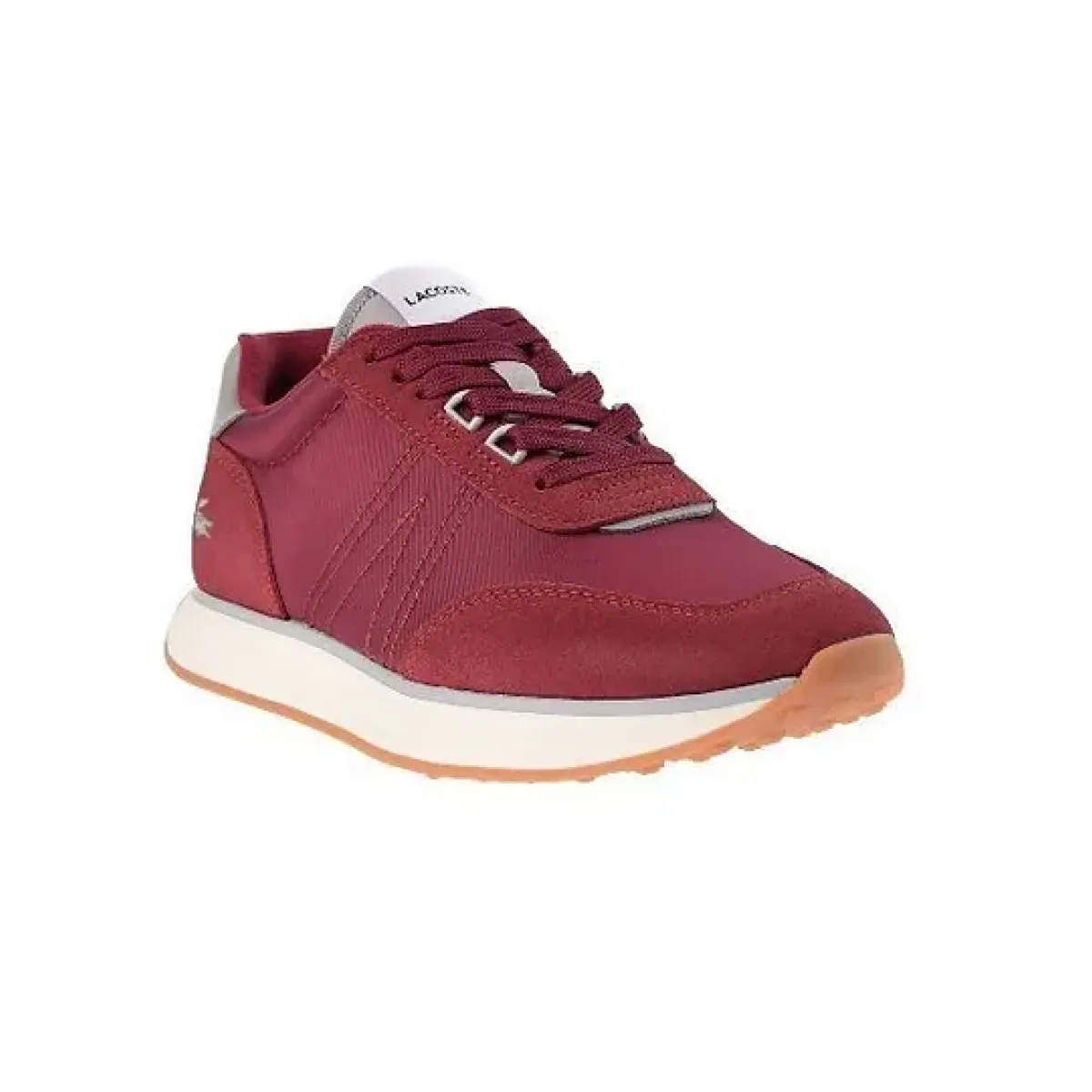 LACOSTE 7-45SMA00033C9 L-SPIN 123 MN'S (MEDIU BURGUNDY/OFF WHITE MESH & SUEDE LIFESTYLE SHOES