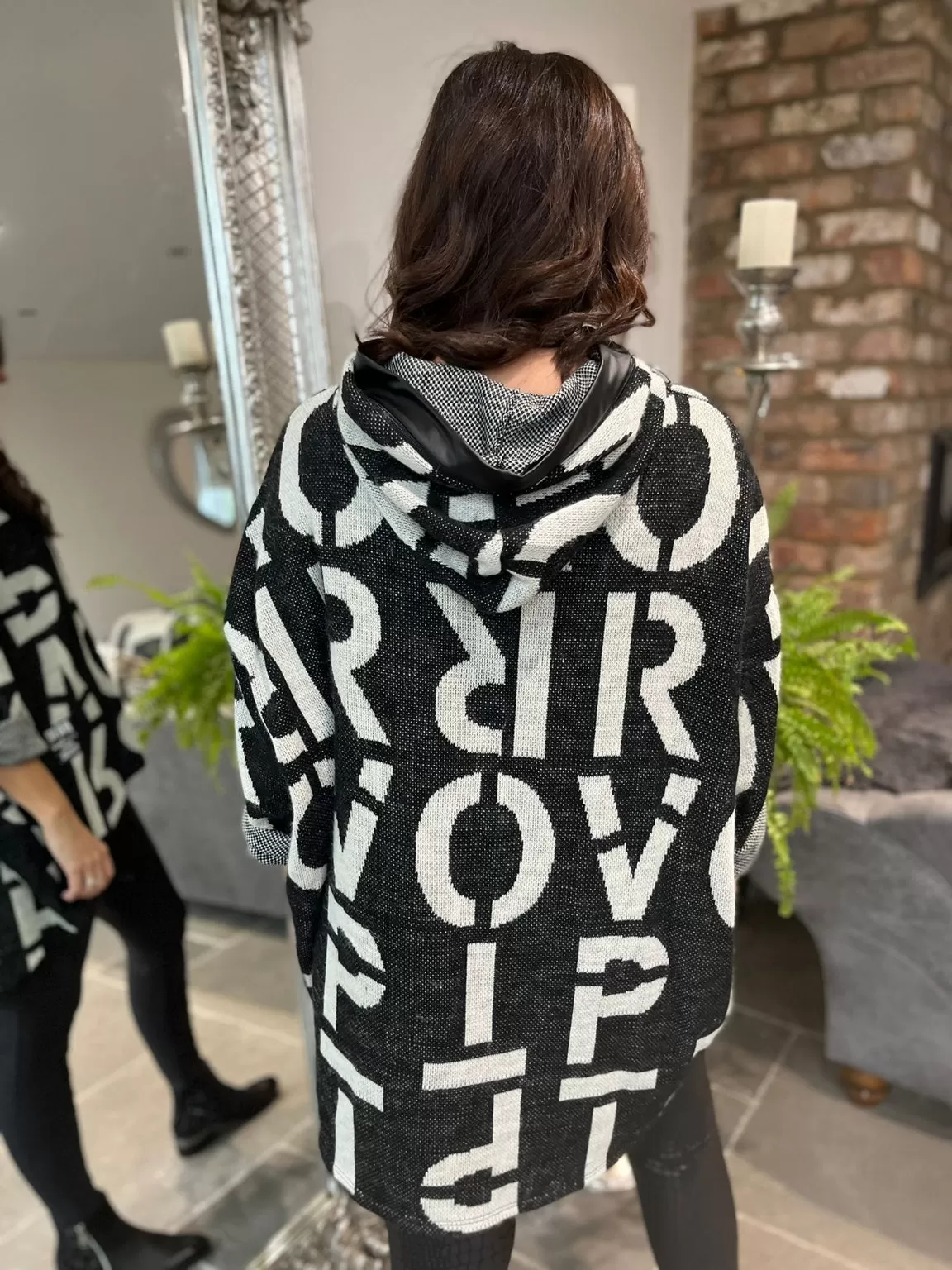 Letter Print Knitted Hoodie Abbey